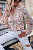 Loose Lace V-neck Chiffon Shirt For Women New Floral Printed Long-sleeved Top Women