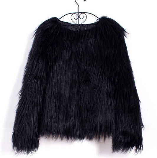 ladies fur coat long-sleeved women drift coat jacket wool coat V word collar