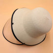Contrast Trim Straw Hat With Detachable Face Shield