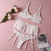 White Lace Light And Small Skirt Steel Ring Underwear Three-piece Set