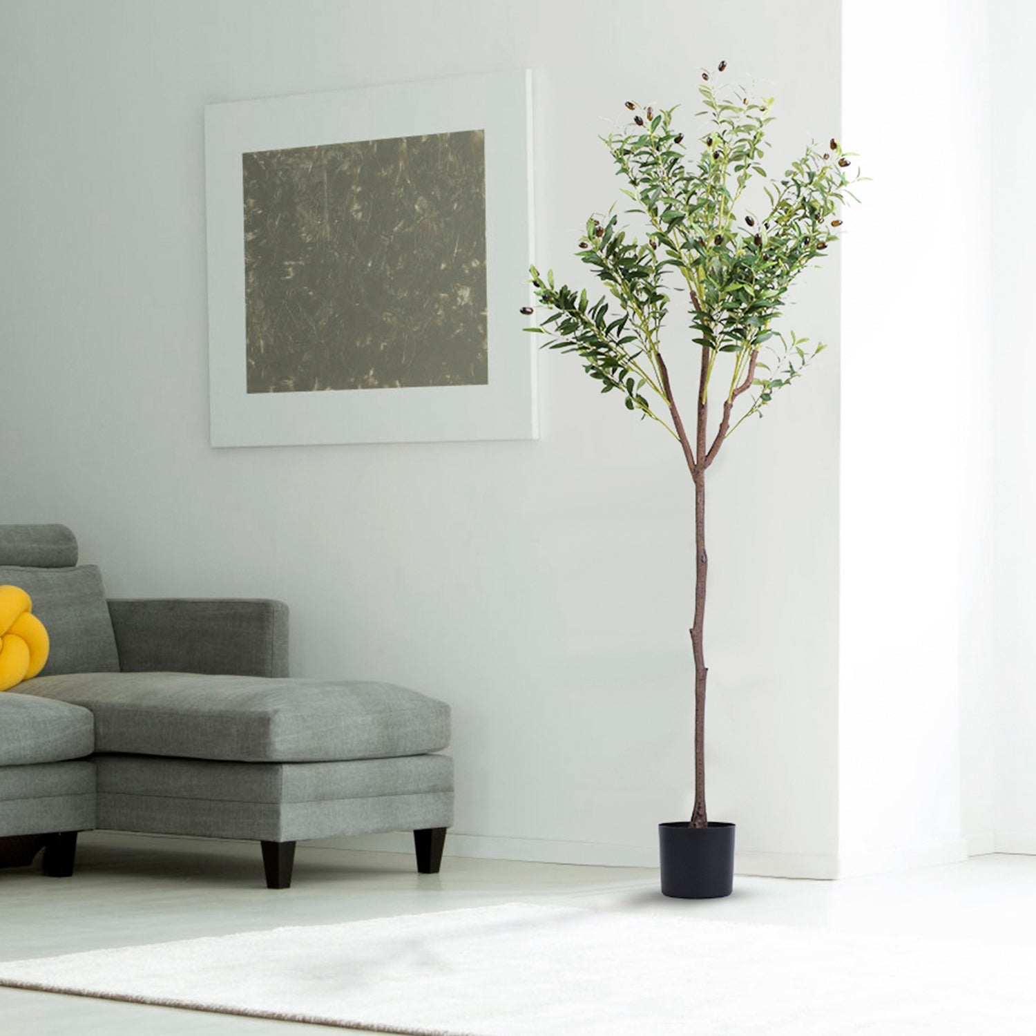 1Pc 5.9FT Artificial Olive Tree Tall Fake Olive Plant Faux Potted Olive Tree With Lush Olive Branches And Fruits With Black Planter Pot For Modern Home Office Living Room Shop Cafe