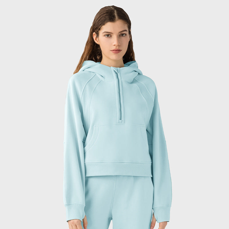 Hoodie Half Zipper Sweater Women's Short Casual Loose All-Match Sports Top
