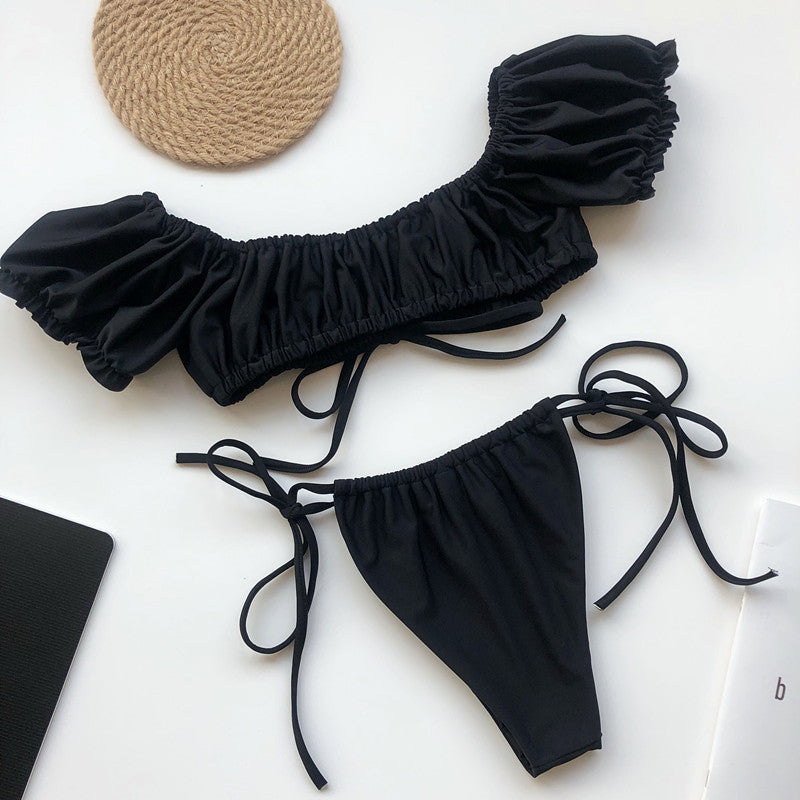 Pleated bikini new trade swimsuit with sleeves