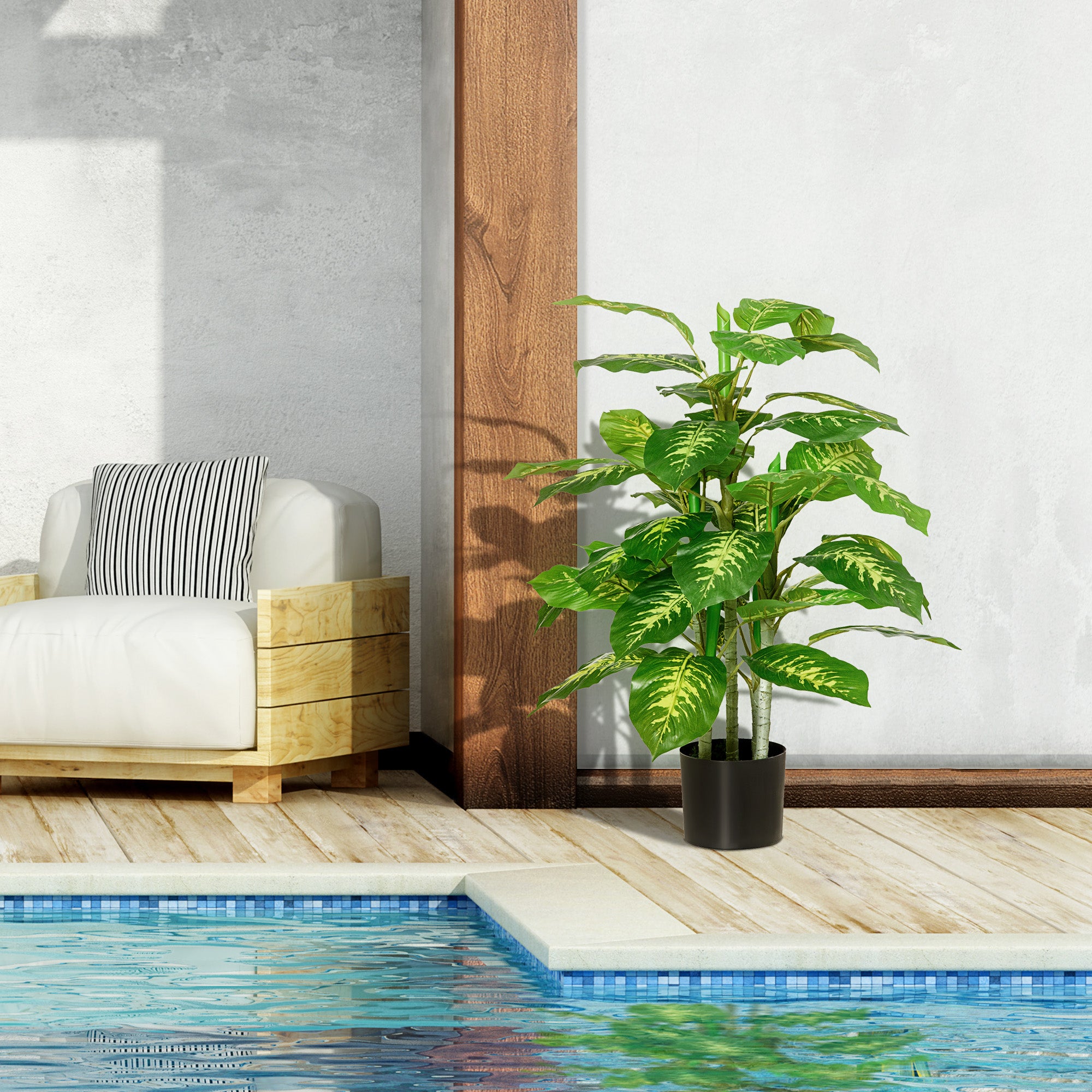 2 PCs Artificial Evergreen Tree Fake Decorative Plant In Nursery Pot For Indoor Outdoor Décor, Green