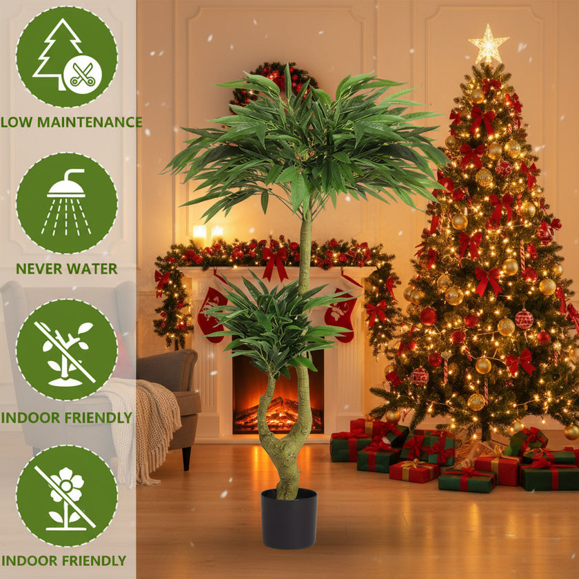 5FT Artificial Tree With Natural Foliage In Black Pot Willow Silk Indoor Plant For Home Office Living Room Decor Maintenance Free