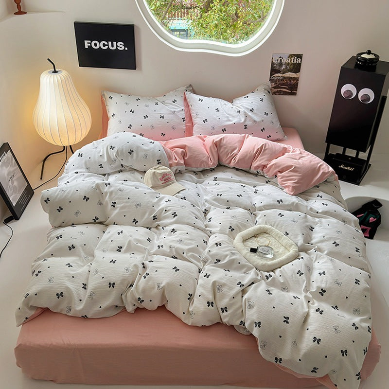 Washed Cotton Printed Four-piece Bedding Set