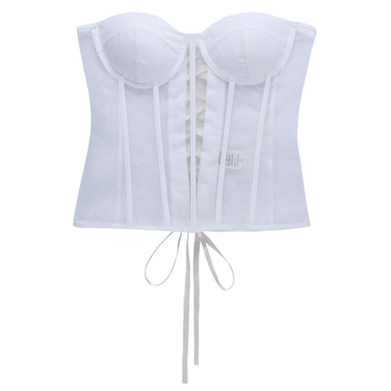 Solid Color Stitching Lace Up With A Tube Top