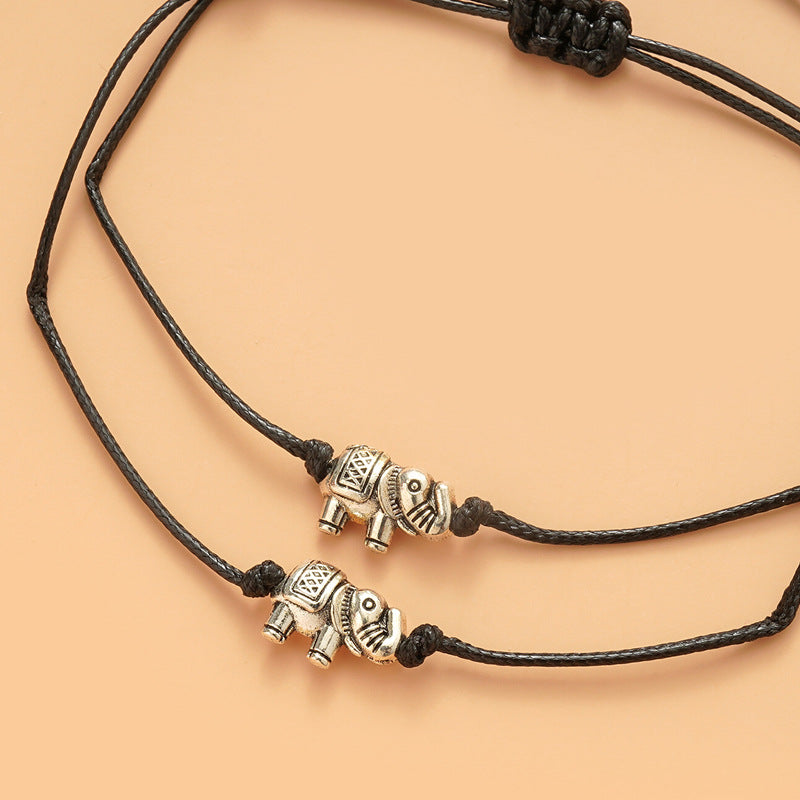 Elephant Bracelet Simple Retro Wax Line Woven Adjustable