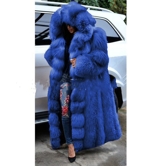 Faux Fur Coat Women Long Hooded Fur Coat