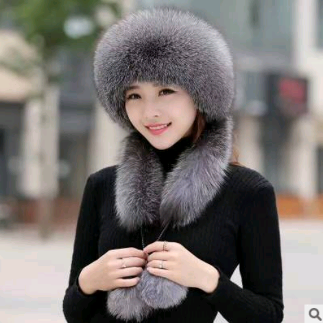 Women Fur Grass Fox Fur Hat Dome Mongolian Hat Thick Warm Russian Wind Snow