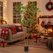 5.2FT Artificial Tree Natural Look Citrus Faux Tree Artificial Floor Plant W Leaves & Flowers For Home Office Patio Decor