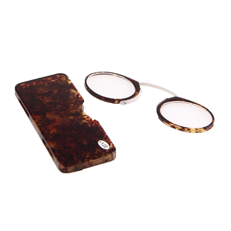 Portable Wallet Reader Clipped To Mini Reading Glasses With Protective Case