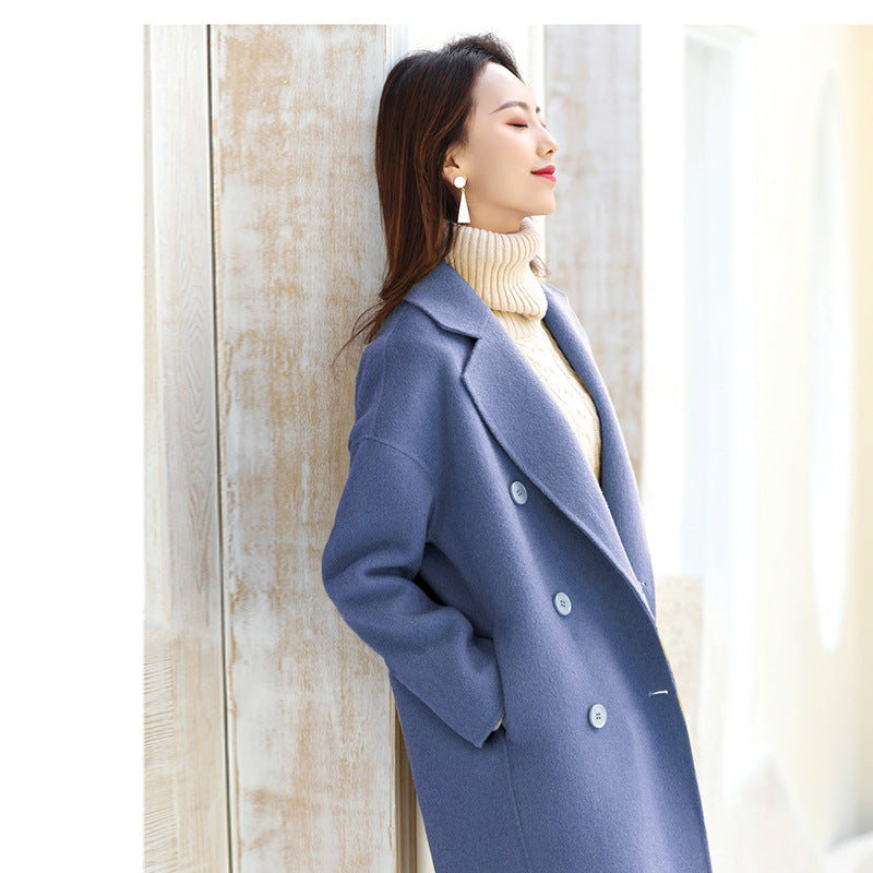 Double-breasted double-faced cashmere coat