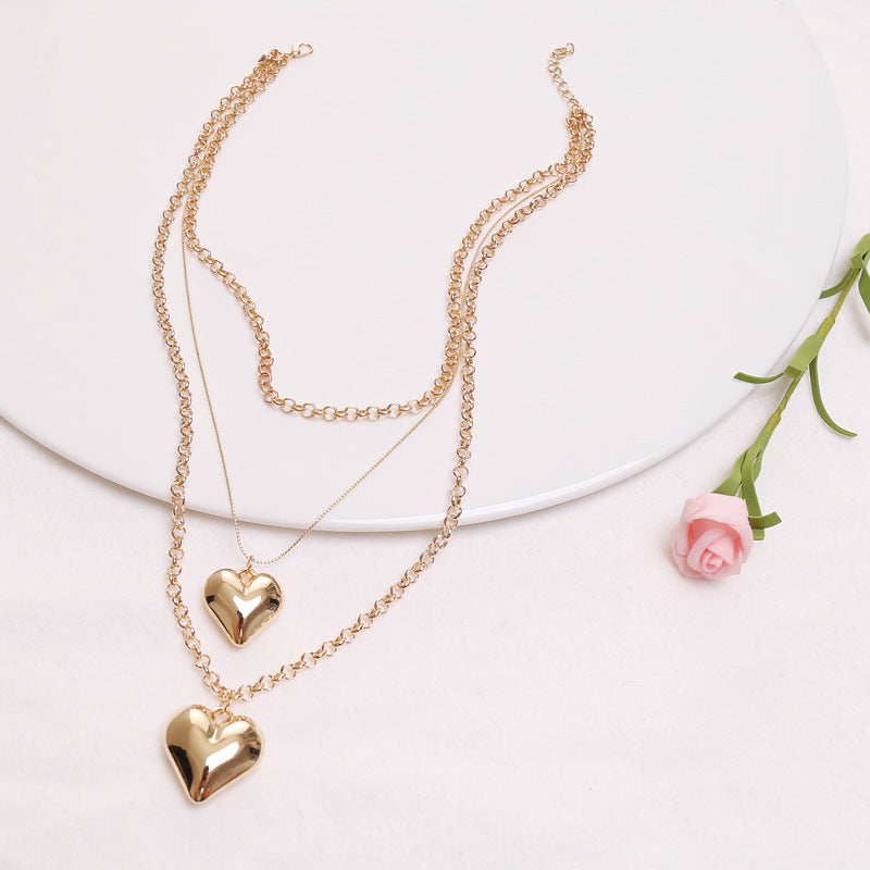 Vintage MultiLayer Heart Pendants Necklaces For Women Gold Geometric Punk Necklace New Design Wedding Jewelry Girlfriend Gifts