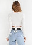 Ladies Summer Slim Crop Tops Long Sleeve T Shirt Casual Solid V Neck Knitted Short Tops
