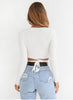 Ladies Summer Slim Crop Tops Long Sleeve T Shirt Casual Solid V Neck Knitted Short Tops