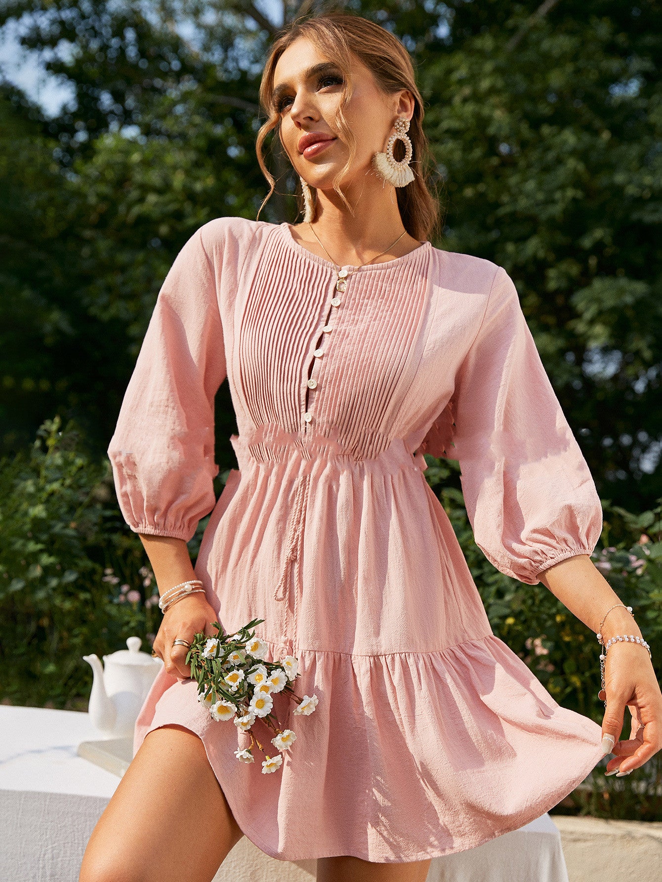 Mid Waist Chiffon Solid Color Cotton Short Skirt