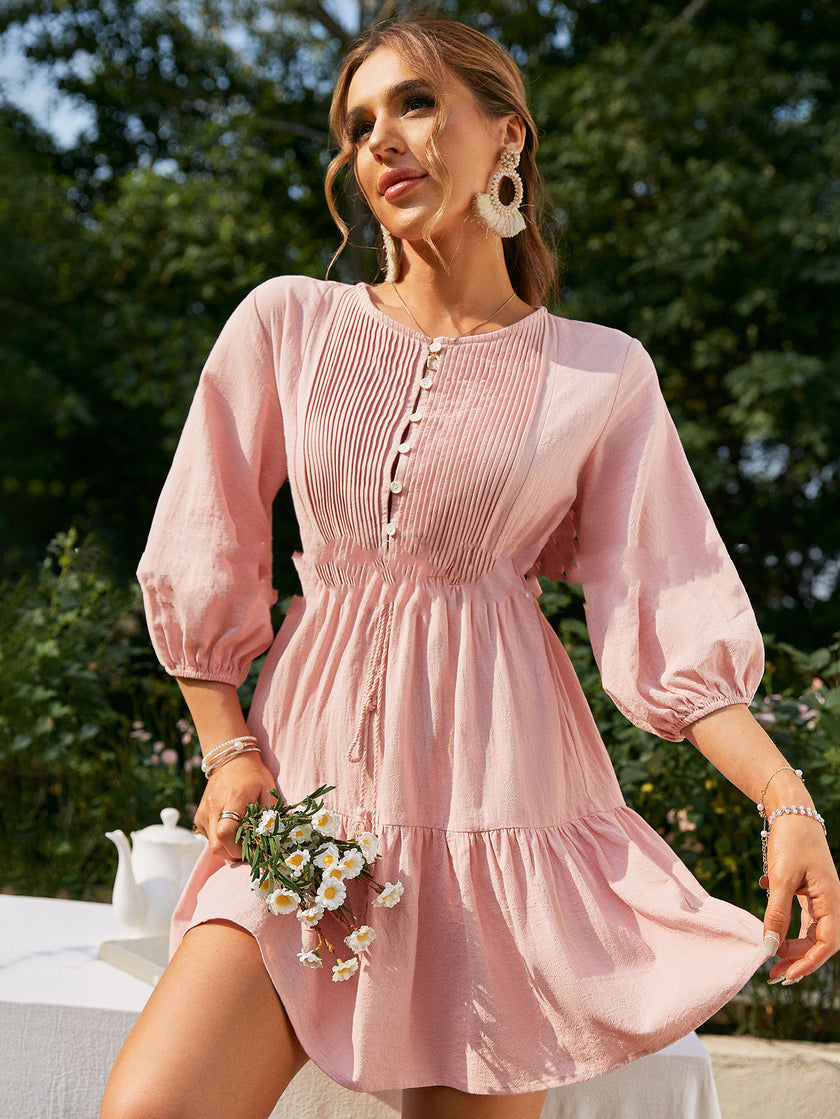 Mid Waist Chiffon Solid Color Cotton Short Skirt