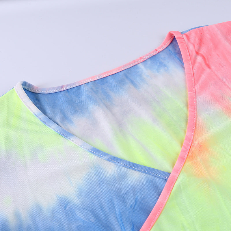 Tie-dye T-shirt Sexy comfort top with crop and V-neck for women