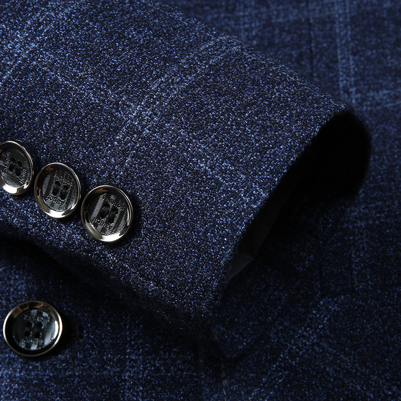 Casual Suit Men's Spring And Autumn New Middle-Aged Men's Business Plaid Small Suit