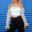 new sexy word shoulder tube top mesh long-sleeved umbilical shirt women