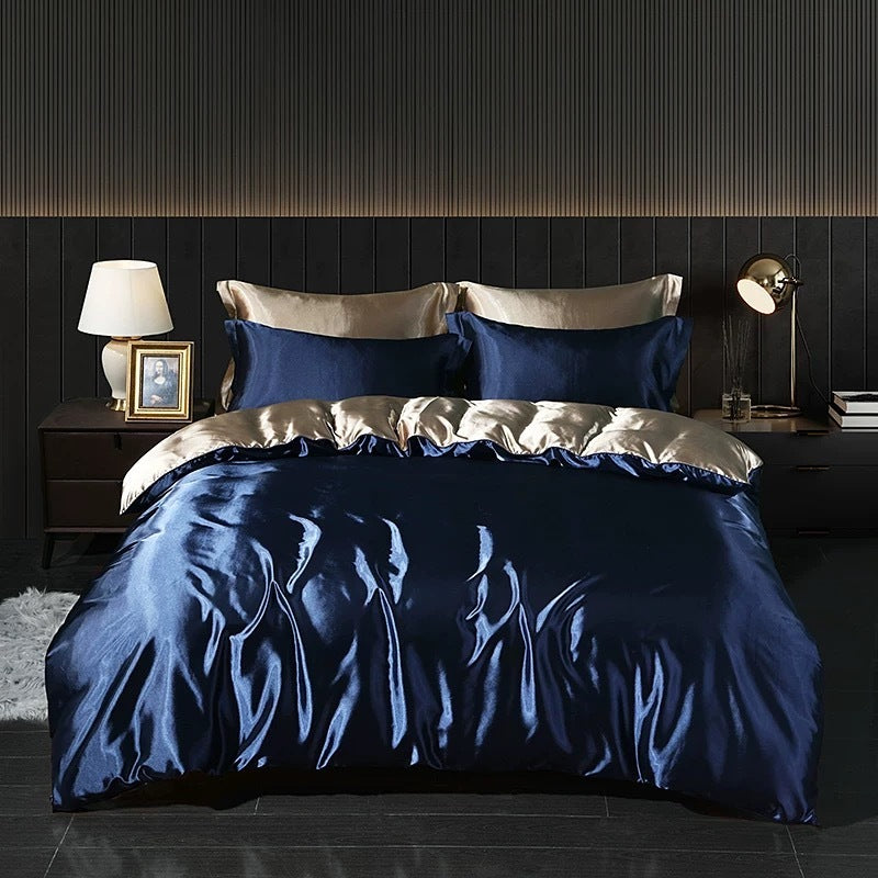 Solid Color Silk Four-piece Set Double-sided Quilt Cover Bedding