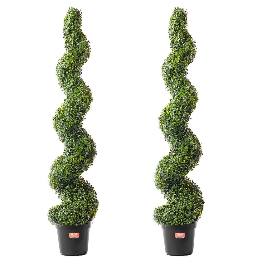 Artificial Boxwood Topiary Tree, 60 Inch Tall (2 Pieces), Spiral Faux Topiary Trees, Faux Plant W/ Extra Leaves & Pot & Small Decoration, UV Rated Greenery Set For Home Decor Indoor/Outdoor