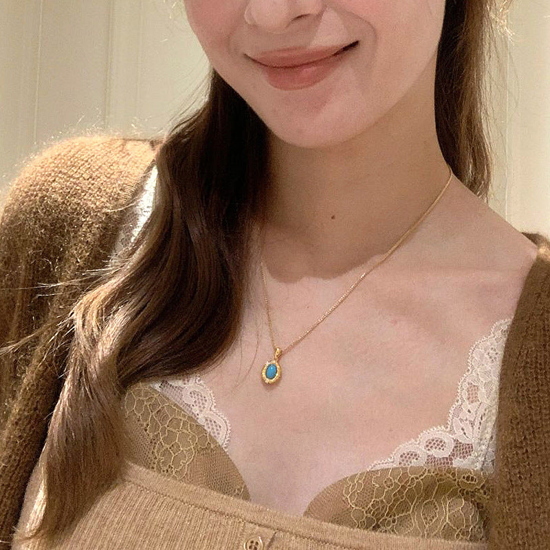 Retro Turquoise Necklace Shining Stars Blue Green Pine Hanging