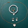 Girls Jewelry Cute All-match Oil Drop Heart Necklace Earrings Ring Bracelet Four-piece Set