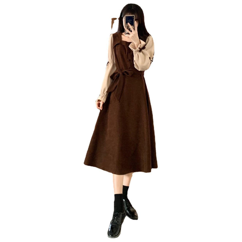 Long Sleeve Dress Women's Lace Up Slimming Elegant