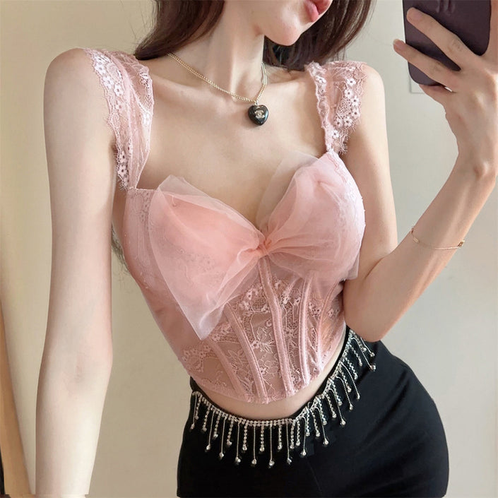 Mesh Bow Lace Camisole For Women