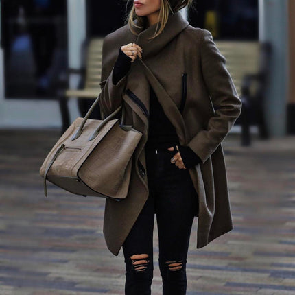 Women Jacket Fashion Solid Color Woolen Coat