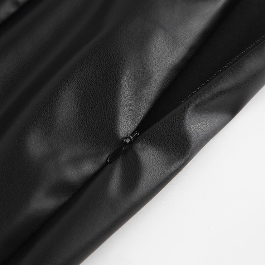 Leisure Split High Waist Leather Skirt