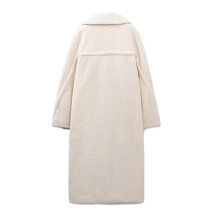 New Women's Solid Color Casual Long Lamb Wool Coat