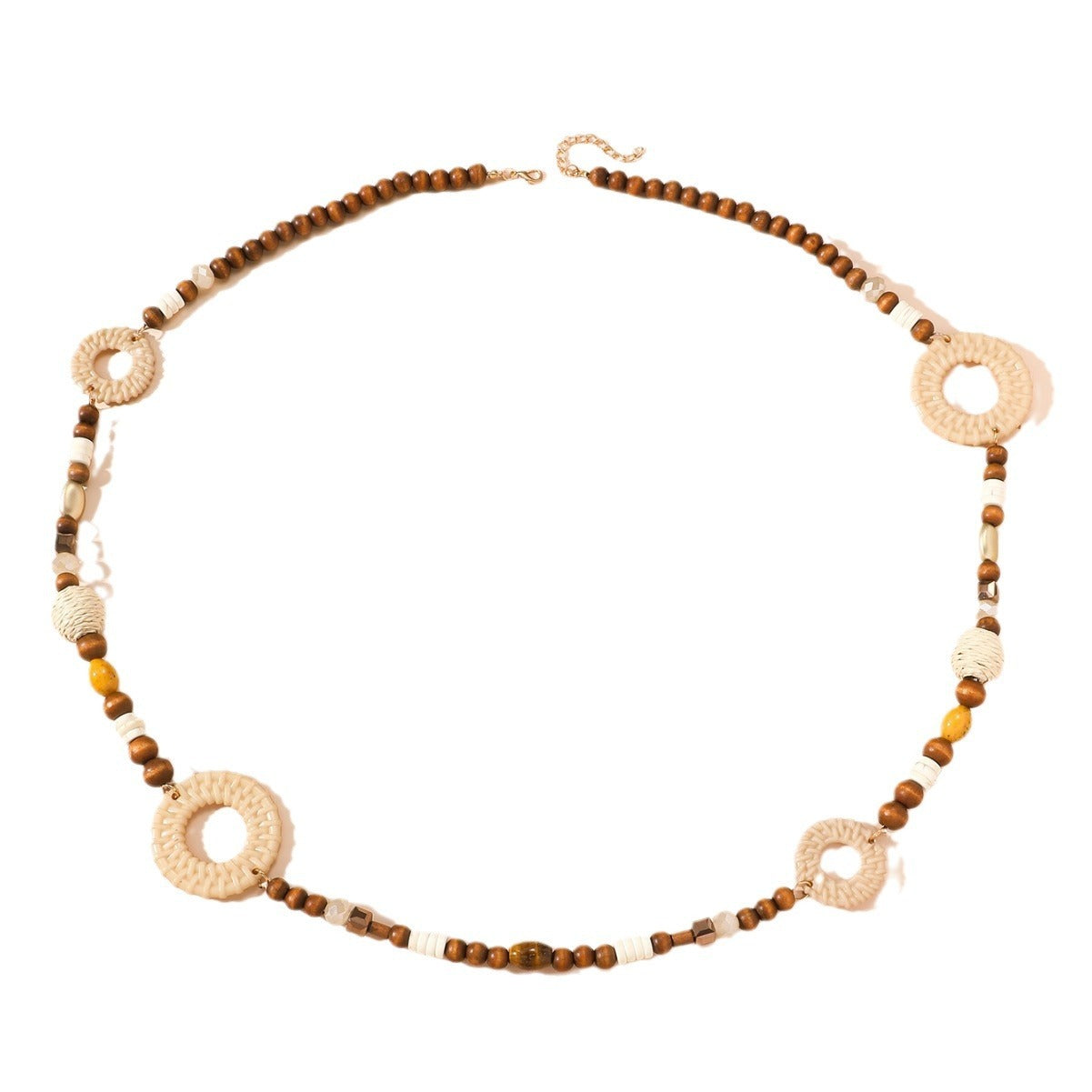 Fashionable All-match Ethnic Style Accessories Bohemian Vacation Style Random Wooden Bead Beaded Grass Woven Long Necklace