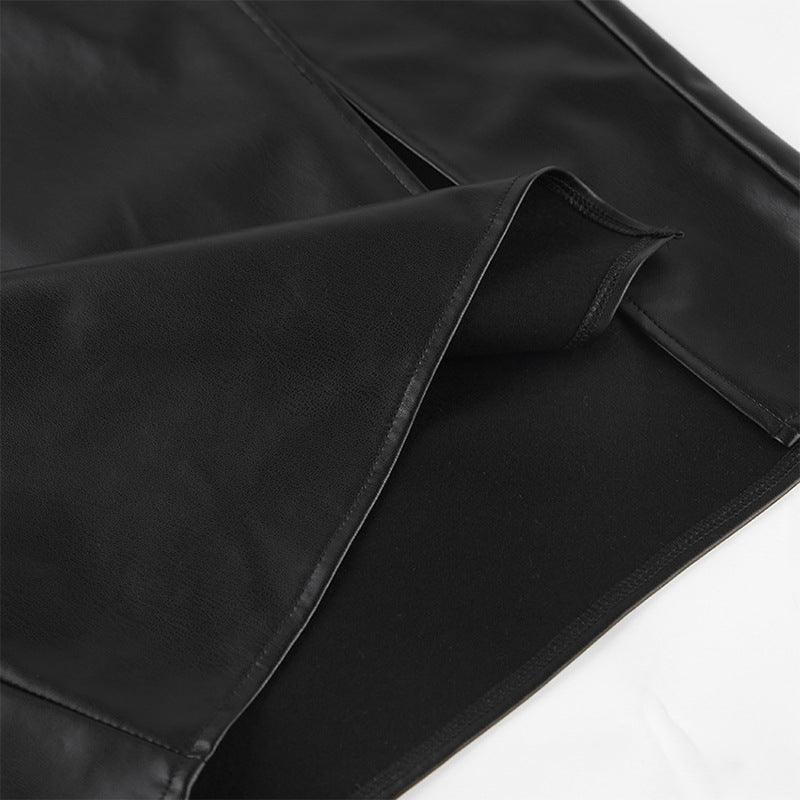 Leisure Split High Waist Leather Skirt
