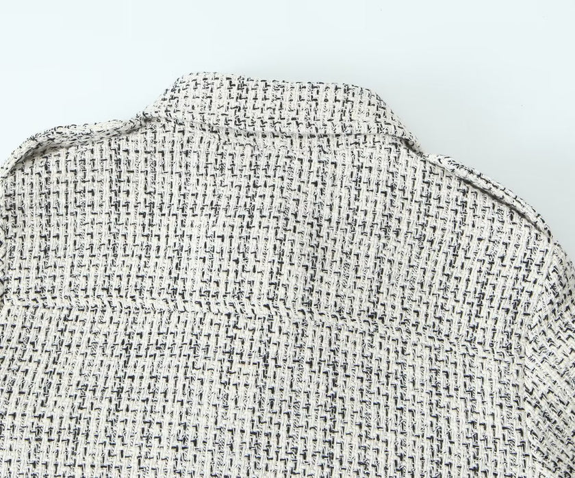 Women's Tweed Patch Pocket Decoration Textured Blazer