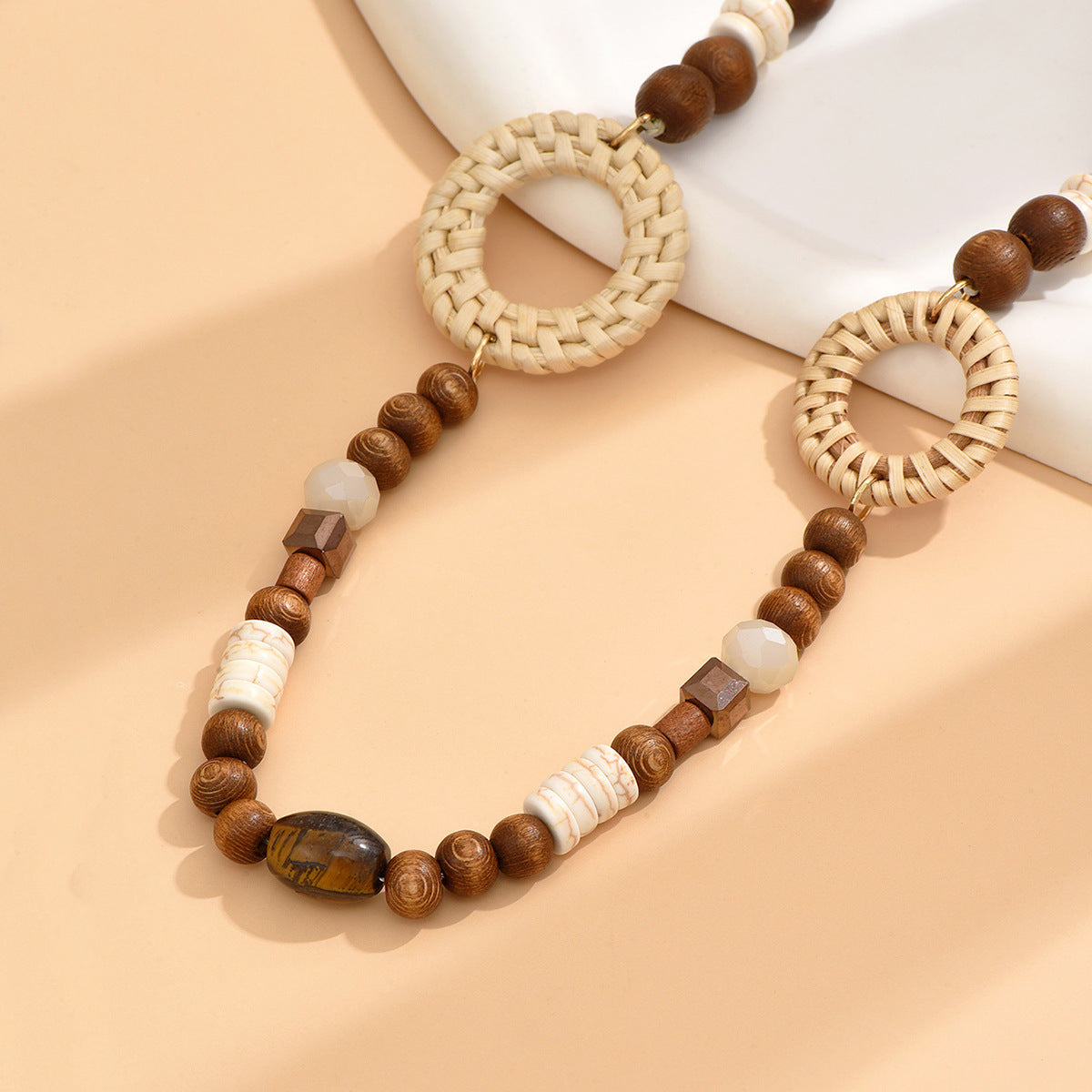 Fashionable All-match Ethnic Style Accessories Bohemian Vacation Style Random Wooden Bead Beaded Grass Woven Long Necklace