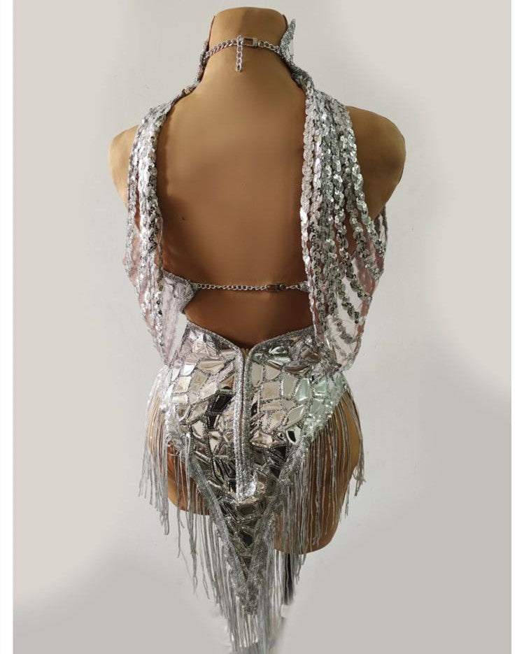 Rhinestones Women Singer Stage Dress