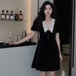 French Style Classic Style Black Velvet Dress