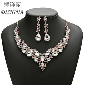 Water Drop Women's Alloy Bridal Necklace Two-piece Earrings Set