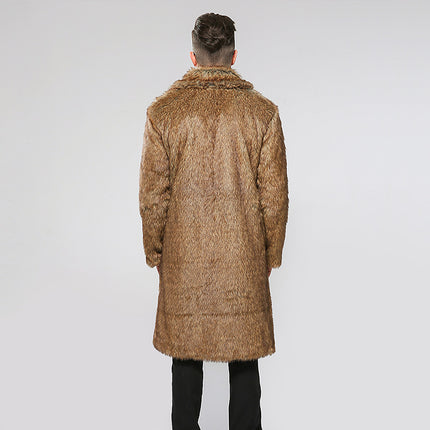 Men's Large Long Trench Coat Artificial Fox Fur Warm Coat