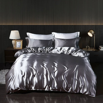 Solid Color Silk Four-piece Set Double-sided Quilt Cover Bedding