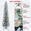 5FT 6FT 7FT Pre-Lit Flocked Pencil Christmas Tree, Artificial Fir Snow Slim Skinny Christmas Tree For Home, Office, Party Decoration WITH Branch Tips AND Warm White Lights, Metal Base