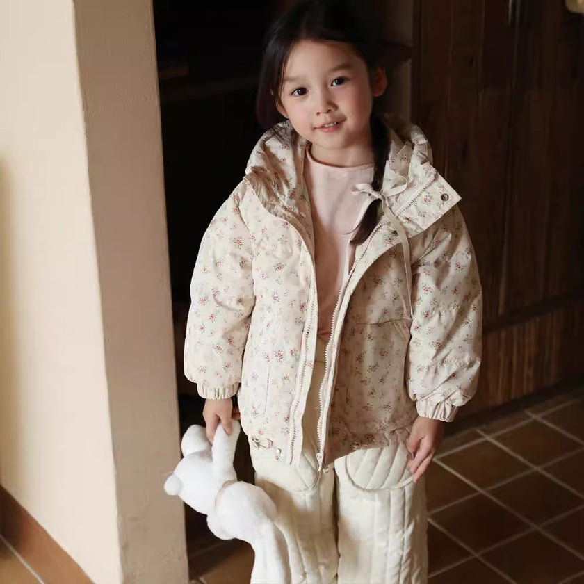 Children's Down Jacket Korean Floral Girl Cute Fashionable Baby Cold Protective Clothing Warm Coat