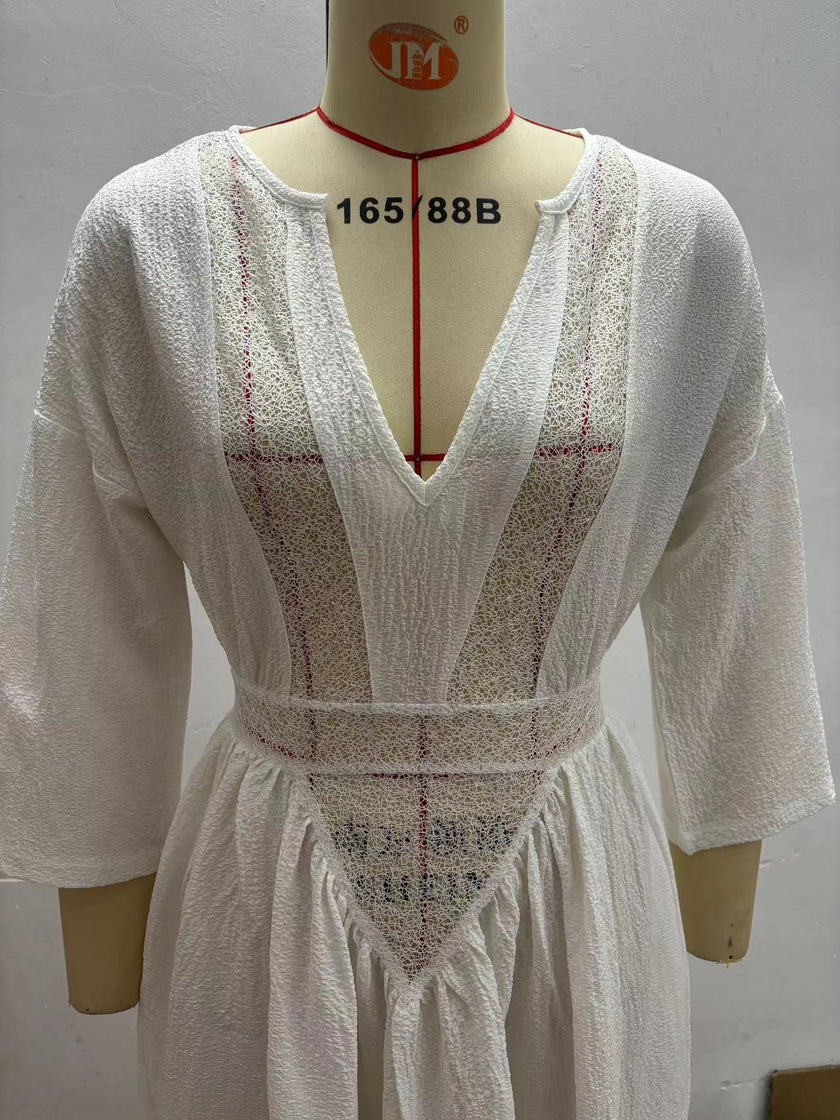 Stitching Beach Seaside Vacation Hollow Dress