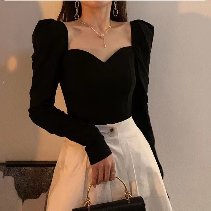 Puff Sleeve Square Neck Short Top Women