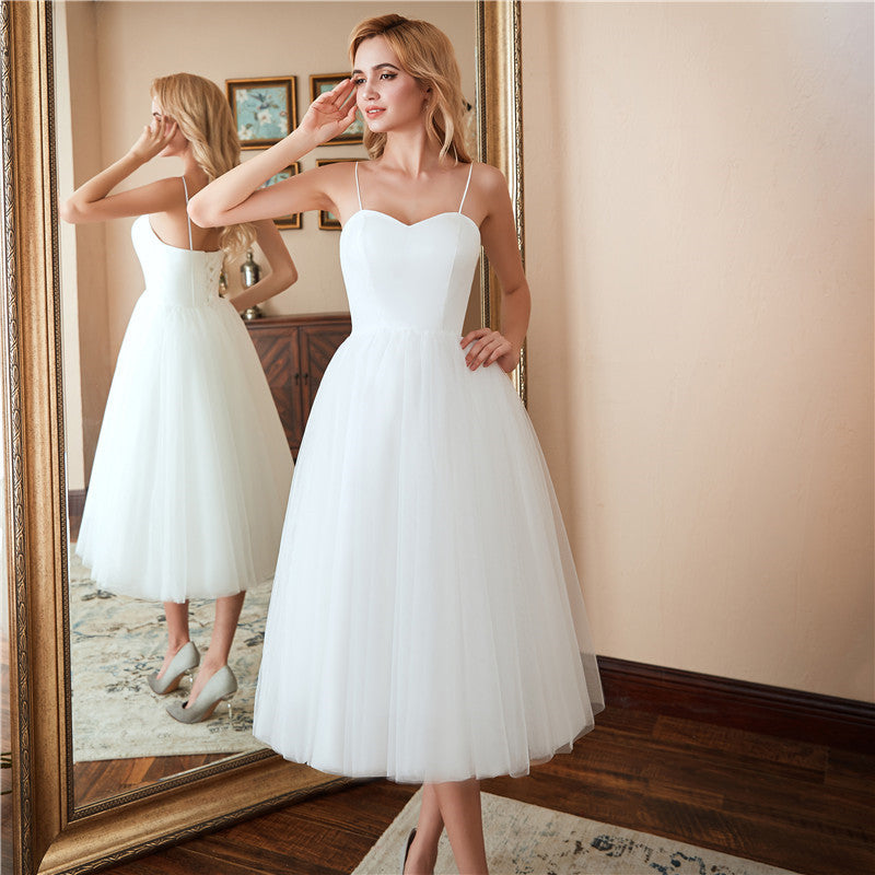 Women's Minimalist Suspender Travel Photo Wedding Dress