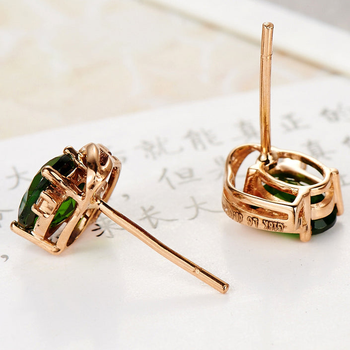 Emerald Treasure Stud Earrings Vintage Green Tourmaline  Color Treasure Crystal Women's