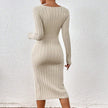 Square Collar Long Sleeve Knitted Dress Women